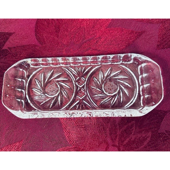 American Cut, Eleanor Butter Dish w/Handles Cut Pinwheel and Fan Blown Glass VTG - Picture 1 of 16